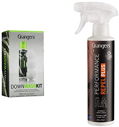 Grangers Down Wash Kit | Includes Down Wash 300ml | Dryer Balls | Perfect For Down Jackets | All In 1 Kit & Performance Repel Plus | 275ml | Durable Water-Repellency for all Waterproof Clothing