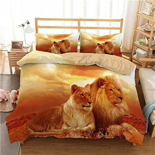 Bettwäsche 135x200 KöNig Der LöWen Bettbezug 135x200 mit Reißverschluss - Warme Flauschige Weiche Allergiker Mikrofaser Bettwäsche + 2 Kopfkissenbezug 80x80 cm(Größe kann geändert Werden)
