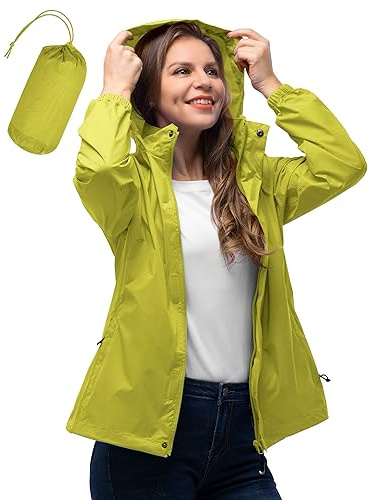 33,000ft Damen Wasserdichte Faltbar Regenjacke Atmungsaktive Windbreaker | Verstaubarer Kapuze, Dünne Regen Jacke, Leicht Übergangsjacke, Atmungsaktive Outdoorjacke, Windjacke für Radfahren, Wandern