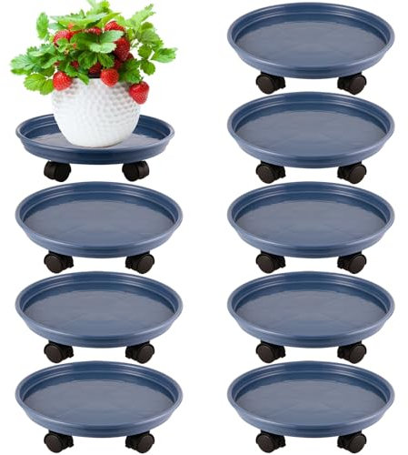 Planterhoma Kunststoff-Pflanzenbehälter mit Rädern, 30,5 cm, Kunststoff, rollender Pflanzenständer, robuster Pflanzenroller mit Rollen, für drinnen und draußen, Schwarz, 30,5 cm (8, blau)