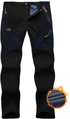 HFDWYJ Thermohose Herren Winter Softshellhose Fleece Gefütterte Outdoor Hose wasserdichte Skihose Wetterfeste Winterhose