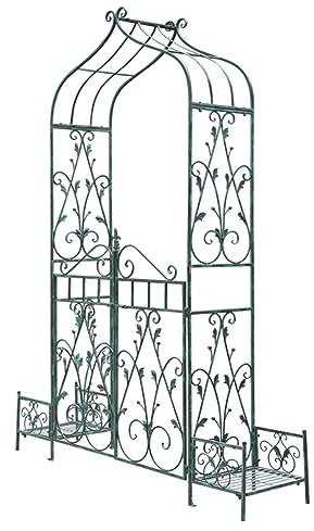 MELPHI Tonnelle De Jardin avec Jardinière, Arche De Jardin en Métal avec Double Porte, Arche Extérieure pour Plantes Grimpantes, Légumes, Herbes, Décorations