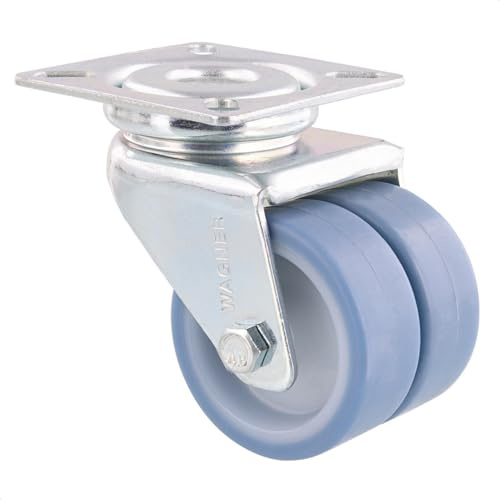 WAGNER Soft-Lenkrolle/Doppelrolle - Durchmesser Ø 50 mm, Bauhöhe 75 mm, Stahl verzinkt, blau/weiß, Anschraubplatte 60 x 60 mm, Tragkraft 70 kg - 03155201