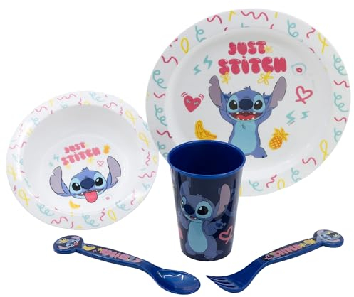 Stor Set de 5 aliments pour bébés Disney Stitich, en plastique sans BPA, lavable et réutilisable, adapté au micro-ondes et au lave-vaisselle