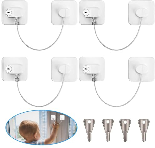 HBSFBH Kühlschrank Schloss, 4 Stück Kindersicherung für Fenster, Kindersicherung Fenster Ohne Bohren, Kindersicherung für Schrank, Fenster Öffnungsbegrenzer, für Kühlschrank, Tür Schränke, Fenster