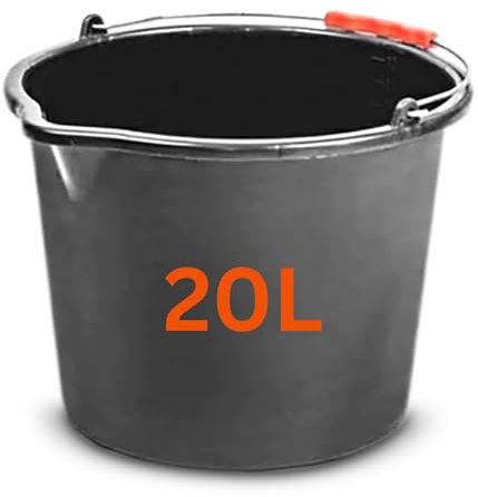 Large 20L (5.2 Gallon) Black Plastic Bucket with Handles - Sturdy Water Bucket, Big with Measuring Scale - Ideal for Builders, Car Washes, Bathroom and Home & Garden. Set by MYPURECORE