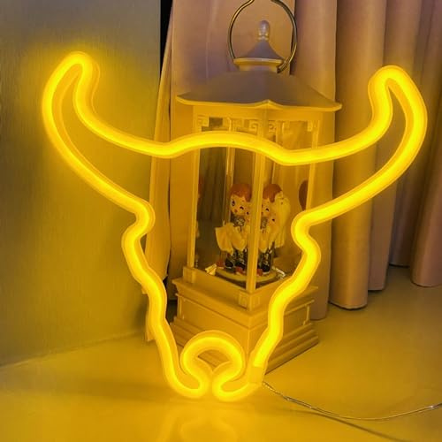 Kuh Neonschild LED Motiv niedlicher Western Cowboy leuchtendes Schild für Wand Schlafzimmer Wohnheim Bar Theke Party indische Dekoration LED Cowhead Neon Nachtlichter Usb und batteriebetrieben