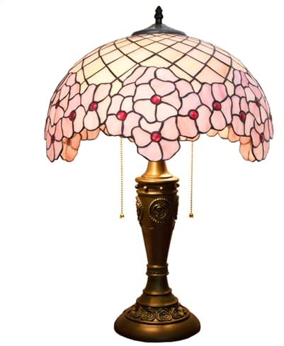 BOTOWI Tischlampe im Tiffany Lampenschirme aus rosa Blume mit Harz-Rosensockel-Tischleuchte Schlafzimmer-Nachttischlampe handgefertigte Heimbüro-Wohnzimmer-Kirschblüten-Schreibtischleuchte H23 W16