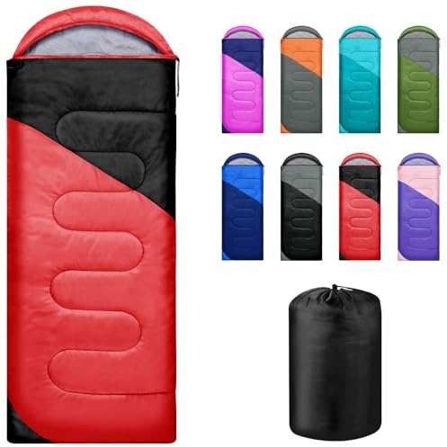 Yarmiene Schlafsack 3-4 Jahreszeiten,Schlafsack Outdoor für Erwachsene und Kinder, Schlafsäcke für Tragbare Rechteckige Weich Dick und Warm Outdoor, Camping, Wandern, Reise, Rot+Schwarz