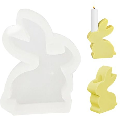 Silikonform Kerzenhalter, 2 Stück Gießform Beton Kerzenhalter, Ostern Kaninchen Silikonformen Gießformen Kerzenhalter, Ostern Hase Kerzenformen zum Gießen für Stabkerzen und Teelichter (B)