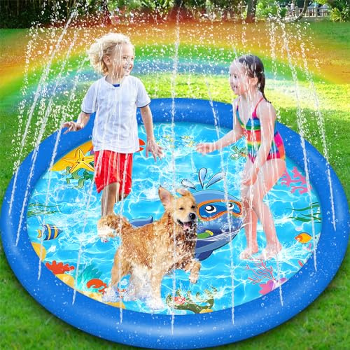 ENCOUN 170cm Splash Pad, Sprinkler Play Matte, Verdickte Langlebiges Sprinkler Wasser-Spielmatte, Wasserspielzeug Kinder, Sommer Garten Wasserspielzeug für Baby, Kinder und Haustiere