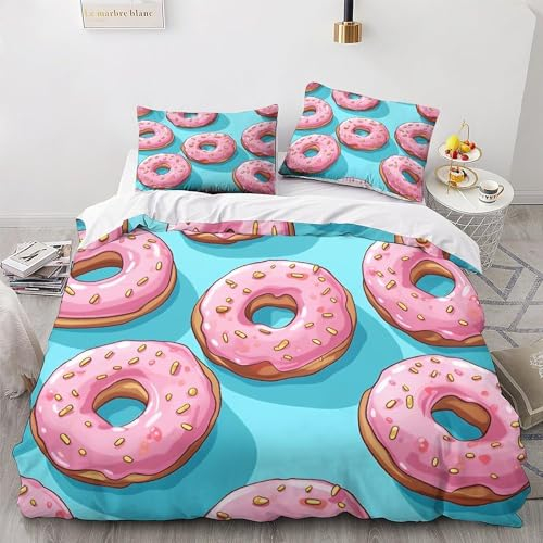 Copripiumino Matrimoniale 260x240 Ciambella, Set di Biancheria da Letto Dolce in Morbida Microfibra Stampata in 3D con Cerniera Copripiumone con 2 Federe 521-H