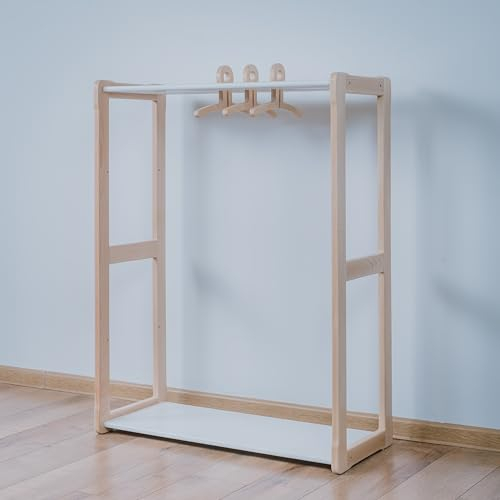 WOODJOY Montessori Kinder Garderobe Rack - Typ A, weißes Baby Kleiderschrank, Baby-Möbel, Baby-Zimmer-Deko, offener Kleiderschrank, Kinder-Möbel, Kommode mit hängenden Rack, Dress Up Lagerung