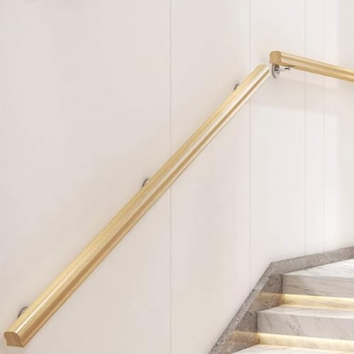 Handlauf Holz Treppengeländer Innen Außen Handlauf Treppe Rutschfester Handläufer Wandhandlauf Treppe Geländer für Treppen,Brüstung,Balkon,mit 2 Halter (80cm)