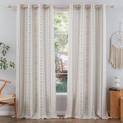 Outdoor Vorhang Wetterfest mit Ösen Vorhang Transparente Outdoor Vorhang Gardinen B132xH213cm Leinen Boho Ösenvorhang 2er Set für Balkon Terrasse Pergola Gartenlaube Veranda 2 Stück,Gestreift