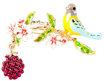 Anstecknadel mit Tiermotiv, Emaille, modisch, niedliche Vögel, rote Himbeer-Brosche, Obstblumen, Brosche, Anstecknadel, blau, gelb, Vogel, Brosche, Anstecknadel, Rucksäcke, Abzeichen, Hüte, Taschen