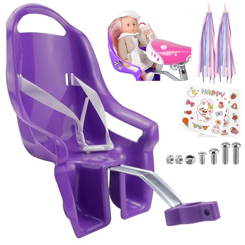 Erzekrim Puppenfahrradsitz für Mädchenfahrrad, Fahrradzubehör für Mädchen, mit DIY Aufklebern Puppensitz für Kinderfahrrad, Prinzessin Puppen Fahrradsitz Hinten (Lila)