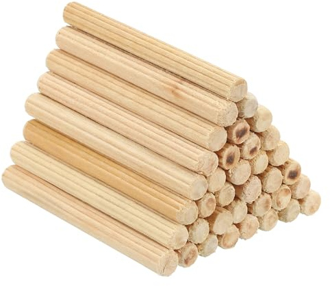 PATIKIL 60 Stück 6 x 60mm Holzdübel Set, Riffelholzdübel Holzstifte Dübel Set Gerillte Holzübelstifte Dübel Holz mit Rillen für Zimmerei Möbel Tür Kunsthandwerk Projekte