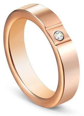 Whoiy Poliert Ringe Frauen Rose Vergoldet 4MM, Ausgefallene Eheringe Solitär Wolframcarbid Ringe Freundschaftsringe mit Personalisiert Gravur für Sie Größe 57 (18.1)