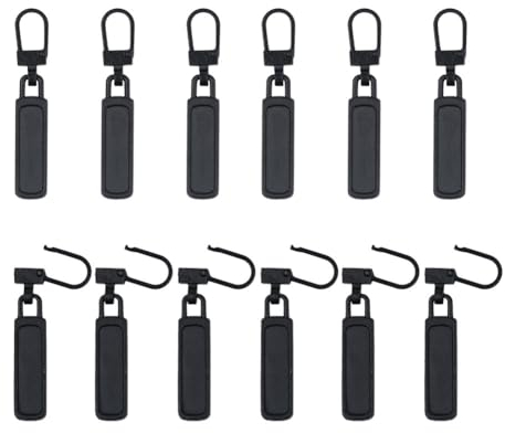 12 Stück Ersatzteile Reißverschluss Zipper Pull Abnehmbar Metall reißverschluss anhänger, Reißverschluss Ersatz, für Geldbörse, Kleider, Stiefel, Mantel, Jeans, Jacken, Koffer, Gepäck (Schwarze)
