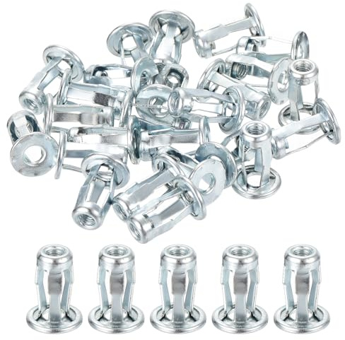 sourcing map 25Pcs Multi-Grip Rivet Jack Nut, M4-0.7 Petal Carbon Steel Thread Zinc Finish Blind for Plastic Pressboard Hardboard Door Anchors Aluminium cladding Steel Pipe