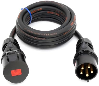 CEE Starkstromkabel (1,5m-50m) 32A Verlängerungskabel Titanex H07RN-F 5x4mm² mit schwarzem PCE Shark Stecker und Kupplung, Event-Line von Event-Kabel&more (5 Meter)