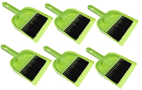 WATIIFUFU Set 6 Pezzi Mini Scopa e Paletta in Plastica Verde per Pulizia Scrivania e Ufficio Effetto Pulente e Spazzola per Angoli Difficili