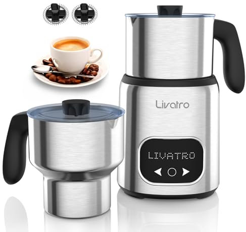 Livatro Milchaufschäumer Elektrisch Doppelbechern 600ml & 400ml, Milchschäumer, Milchaufschäumer Induktion ohne Anbrennen, Spülmaschinenfest mit Speicherfunktion, für heißen/kalten Schaum & Schokola