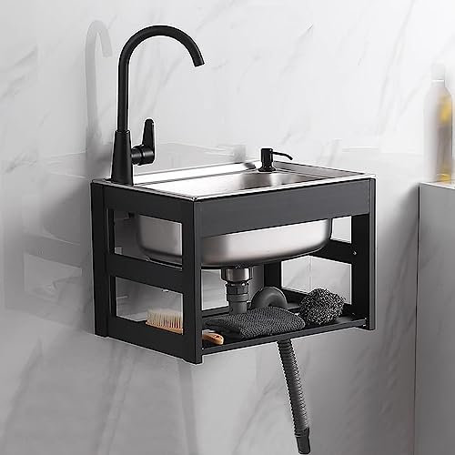 GODFSAHG Lavello da Giardino Lavello in Acciaio Inossidabile 304 Lavello Multiuso,Lavello Commerciale a Parete,Lavandino per Lavaggio Mani,Filtro per acque luride,Non intasato,Fognatura Deo