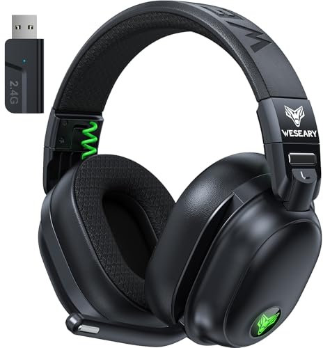 WESEARY WG3 Casque Gaming sans Fil, 2,4 GHz Casque Bluetooth sans Fil avec Micro pour PS5, PS4, PC, Switch, Mac, Mobile, Casque Gaming Pliable avec Son Stéréo et Éclairage LED, Batterie de 50h