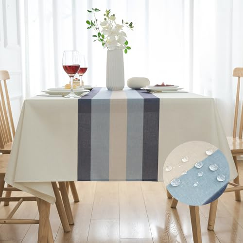 Tischdecke Weiß Leinen 100 x 100 Abwaschbar Tischtuch Rund Weisse Landhausstil Tischdecken Leinen Optik für Party Leicht Wasserabweisende Modern Table Cloth für Biertisch Outdoor