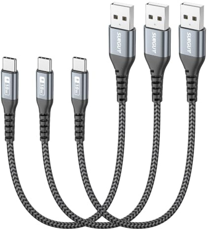 SUNGUY Cable USB C, 3 piezas 30cm Cable USB C Carga Rapida, Cable USB a USB C para iPhone 16/15 Pro Max Plus, Samsung Galaxy S10, S9, S8 Plus, LG V50 V40, Moto G7 G8, LG G7 / V30-Gris