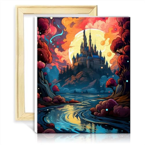 LiHEQING Malen nach Zahlen auf Leinwand, Ölgemälde „Das Schloss Chambord“, DIY-Digitalkunst, Kunstwerk, Malen nach Zahlen-Set, ohne Rahmen (30 x 40 cm)