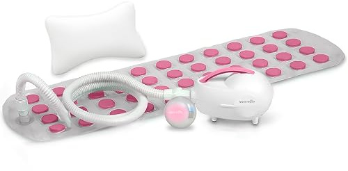 SereneLife Bubble Bath Mat - Portable Spa Bubble Bath Massager with Waterproof Bath Light & Pillow, Adjustable Bubble Intensity, Easy Button Control, Remote Control (Pink)