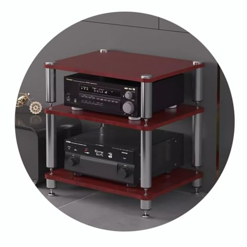 Easnuroz 2/3/4-stöckiges HiFi-Rack AV-Regal Medienregal Mit Verstellbaren Fächern HiFi-Ständer Plattenspieler-Ständer Medienaufbewahrungsregale Audio-Video-Komponenten(Red,60 * 48 * 60cm(3Tier))