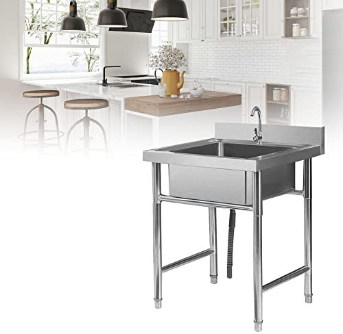 CZAOERXB Lavello da Cucina Commerciale a 1 Scomparto, lavello in Acciaio Inox 304, lavabo - Dimensioni 50 * 50 * 80 cm, 60 * 60 * 80 cm