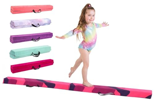 TINY TUMBLERS Poutre Gymnastique pour Enfants - 210/240/270/300cm - Équipement d'équilibre Incroyable pour Les Enfants à la Maison - Faux suède, Mousse EVA Haute densité - Cartes Flash - Camo 210