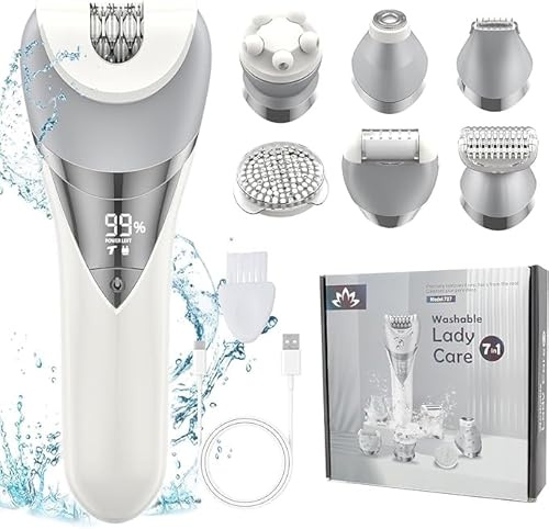 Misuke Epilator for Women,7 in 1 Hair Removal Device for Women,Painless Electric Lady Shaver Bikini Trimmer,Cordless Razor Epilator for Bikini Line,Face,Body,IPX6 Waterproof,Rechargeable,2 Speeds