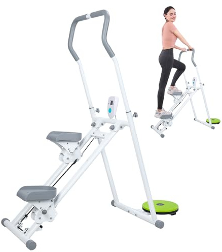 qorkhogr Treppenstepper für Zuhause, Heim-Fitnessübungen, verstellbarer Lenker, zusammenklappbar, Metall, Weiß, 150 kg Tragkraft, LCD-Monitor, rutschfeste Pedale, wissenschaftlich optimierter Schritt
