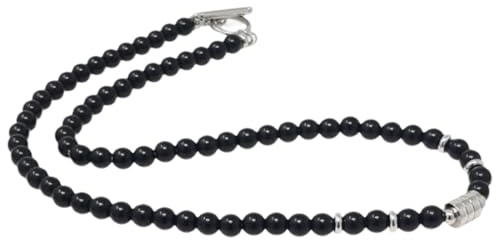 HYRKOTW Herren Obsidian Perlenkette - 6mm Natur-Obsidian Stein - Schlichte & Modische Kette für Männer & Jungen - Perlenkette & Halskette - Unisex - Schwarz - Einfarbig