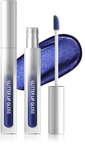 Glitter Lipgloss Blau, Metallic Shimmer Flüssiger Lippenstift für Frauen