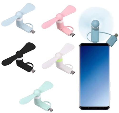 KARELLS 5 Stück Mini-Handy-Lüfter, Mini-Handy-Ventilator, Tragbarer Kühler Rotierender Ventilator, Mobile Phone Cooling Fan, Mobilfunklüfter, 2-in-1-Lüfter für Android-Telefone/Type-C-Telefone