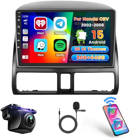 Roinvou 2+64GB Radio Coche para Honda CRV 2002-2006 Inalámbrico Carplay Android Auto, 9 Pulgadas Pantalla Táctil Android 15 Bluetooth Radio con WiFi GPS EQ FM/RDS SWC Cámara Trasera