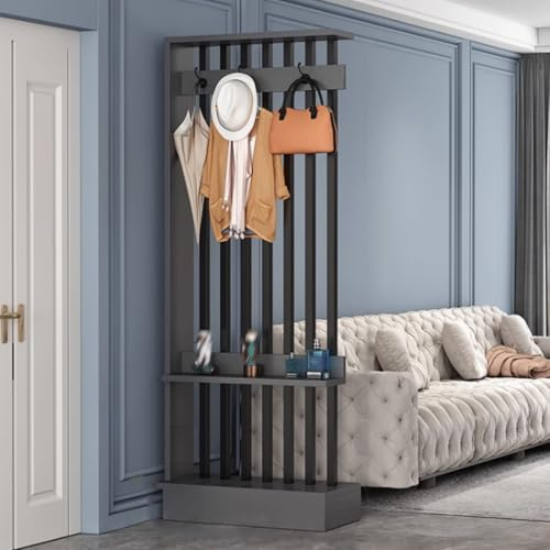 YVYKFZD Schermo divisorio per Ingresso, Divisorio per Ambienti in legno, mobile contenitore Colonna divisoria indipendente, mensola espositiva con paraventi per la privacy e appendiabiti(Gray+black,26