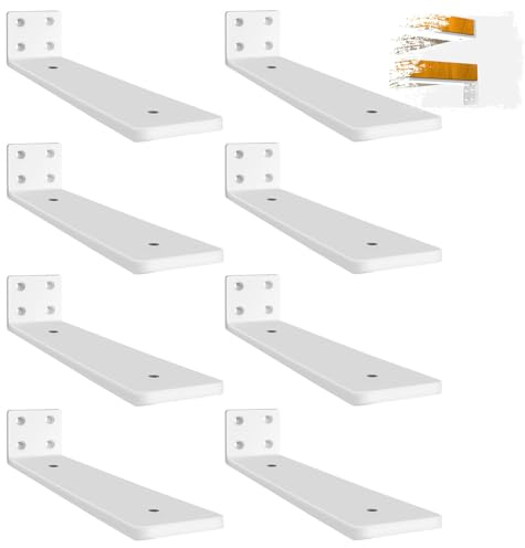 Lot de 8 Équerres Étagère de Fixation Murale, 20cm Support Etagère Murale Fixation Flottante, Supports D'étagère Industriels avec Vis pour Bibliothèque Salon Chambre (Blanc)