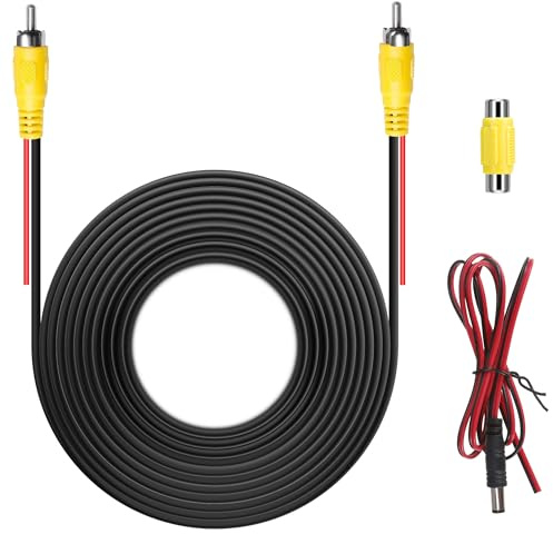 10M Rückfahrkamera Kabel, Verbessertes Doppelt abgeschirmtes RCA-Videokabel | AV-Verlängerungskabel mit gelber Cinch-Videobuchse auf Buchse und Netzkabe für Auto Parkplatz Monitor Rückfahrkamera