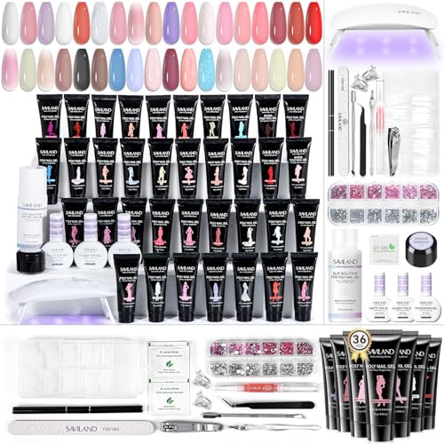 SAVILAND Polygel Starter Set mit UV Lampe: Poly Gel Nägel Set 36 Farben Nagelset mit Manicure Tools Nagelverlängerung Kit Base Coat Top Coat Slip Solution Gelnägel Geschenk für Frauen Zu Hause