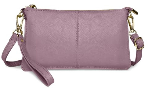 FORRICA Mauve Clutch Bag for Women – Genuine Leather Cross Body Bag, Ladies Small Crossbody Phone Purse for Wedding, Evening & Party