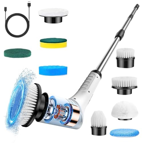 Spazzola Elettrica Per Pulizie | Pulitore Elettrico con Display LED per Pulizia Vasca da Bagno - Strumenti Impermeabili Con Rotazione Per Fughe Piastrelle Ceramica Lavello Vasca WC