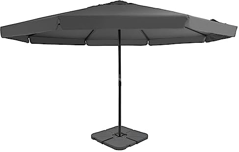 HaoChrymec Sonnenschirm mit Aluminiumrahmen, UV-beständigem Bezug, Tragbarem Sonnenschirmständer, Für Balkon, Terrasse, Camping, Strandschirm, Anthrazit, 3.85x5 m
